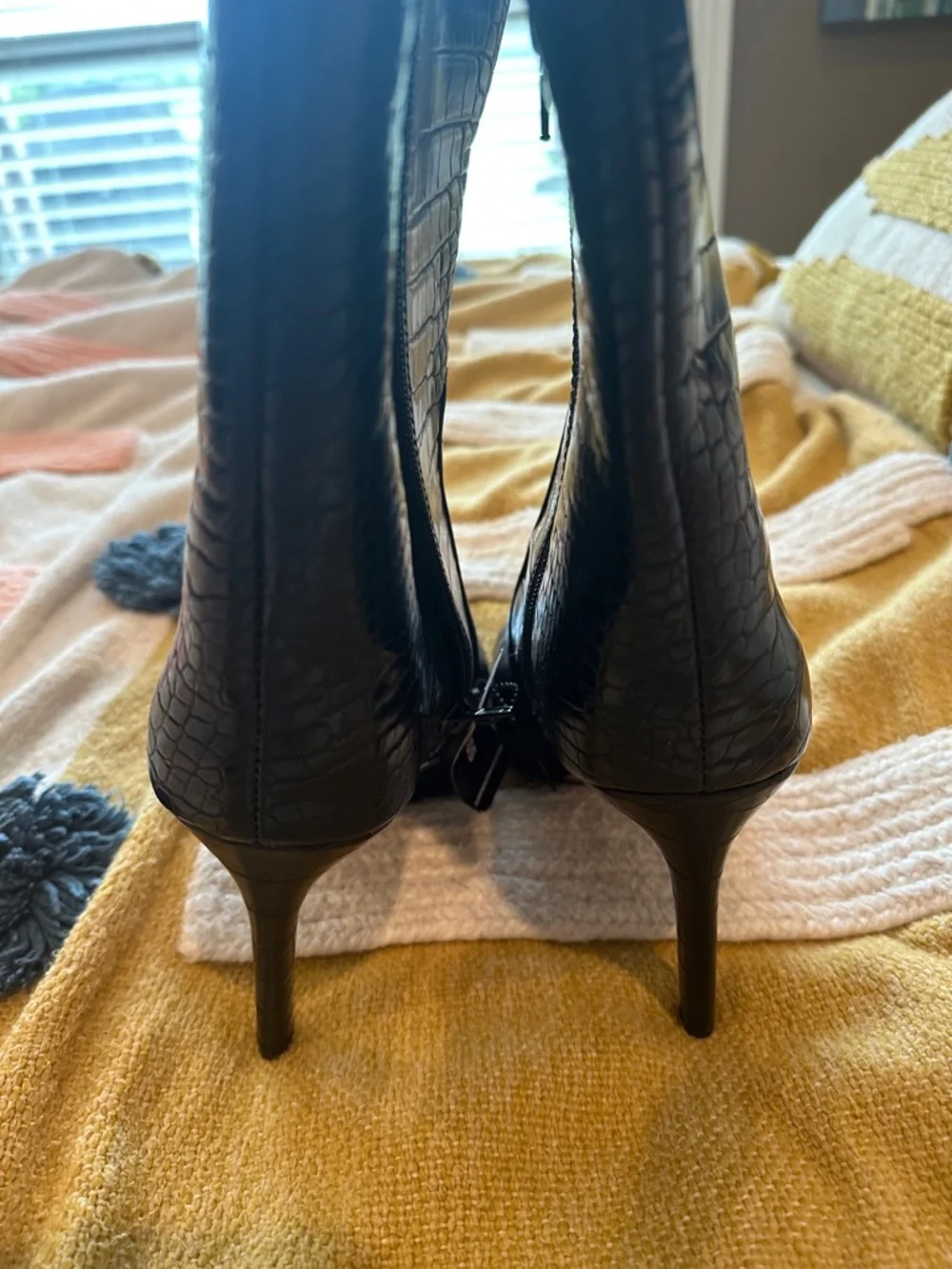 Express Black Croc-Embossed Stiletto Ankle Boots